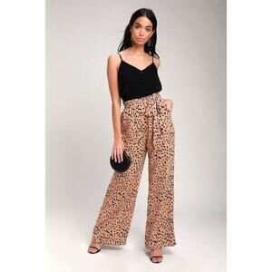 Lulus Untamed Nude Leopard Print Wide-leg Pants Beige - Size S